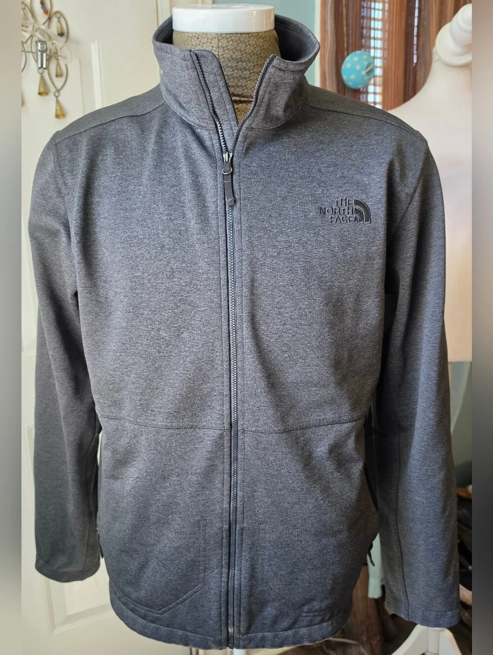 The North Face Apex Bionic Softshell Windwall Full Zip Jacket Mens L Grey Therma